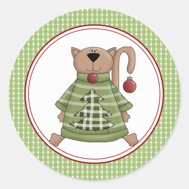 Adesivo Redondo Vinhetas de Envelope de Gato de Natal (Frente)