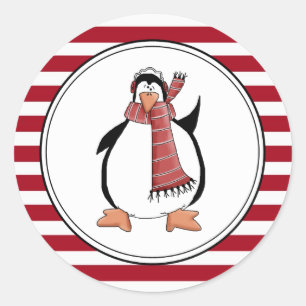 Adesivo Redondo Vinhetas de envelopes de férias de pinguim-país