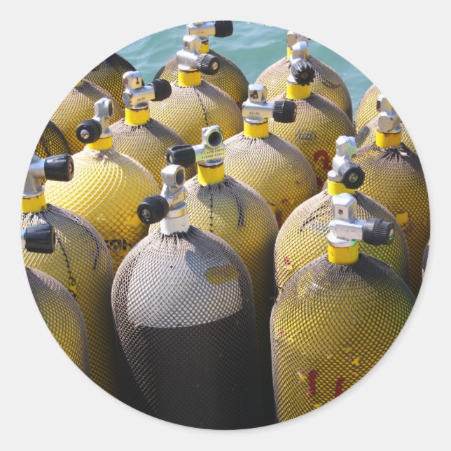 Adesivo Redondo Vinhetas de equipamento de mergulho Scuba (Frente)