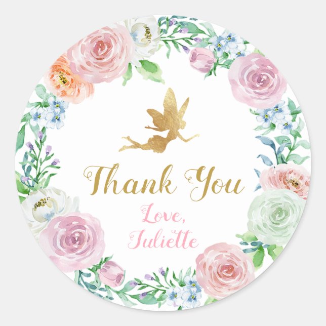 Adesivo Redondo Vinhetas De Fada, Favor Obrigado Vinhetas (Frente)