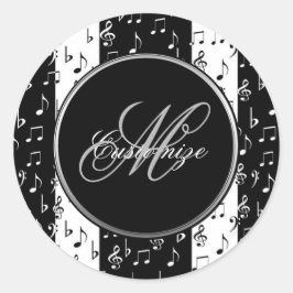 Adesivo Redondo Vinhetas de faixas musicais brancas e pretas