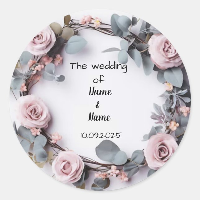 Adesivo Redondo Vinhetas de favor de casamento (Frente)