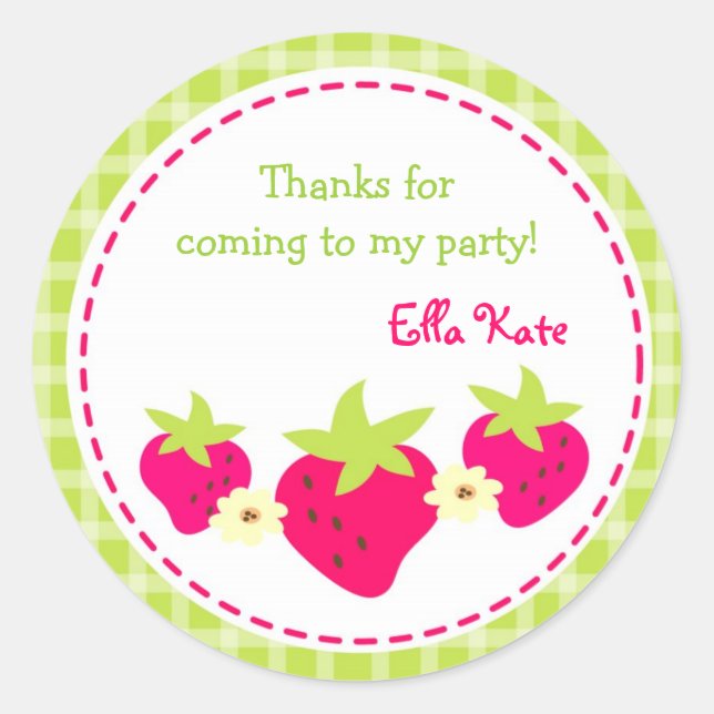 Adesivo Redondo Vinhetas de favores de morango (Frente)