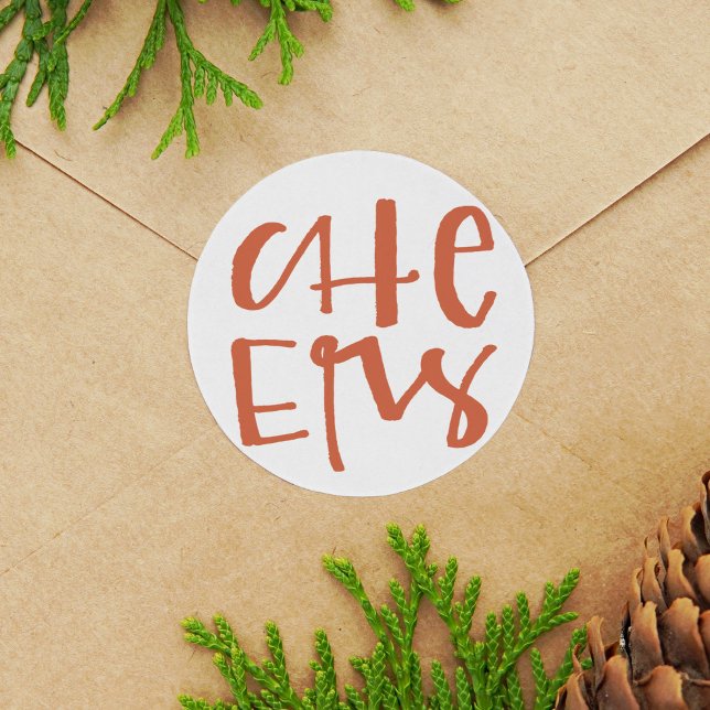 Adesivo Redondo Vinhetas de Feriado com Letra Mão (Red and white hand-lettered Cheers Christmas round sticker.)