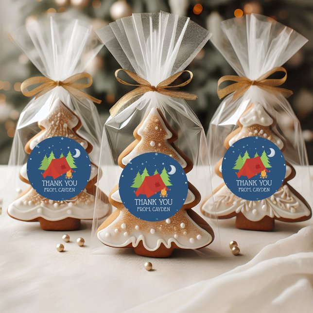 Adesivo Redondo Vinhetas de Festa de aniversário de acampamento (Criador carregado)