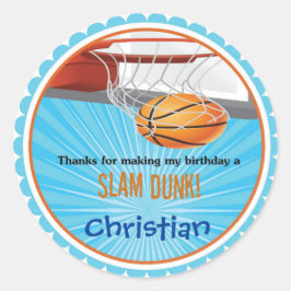 Adesivo Redondo Vinhetas de Festa de aniversário de basquete