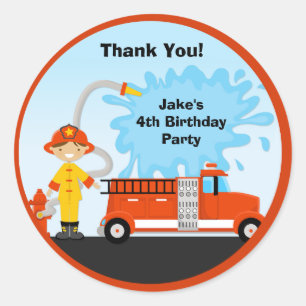 Adesivo Redondo Vinhetas de Festa de aniversário de Firecaminhão