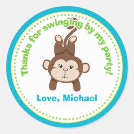 Adesivo Redondo Vinhetas de Festa de aniversário de macaco