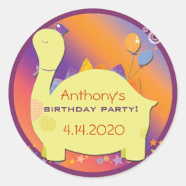 Adesivo Redondo Vinhetas de Festa de aniversário do Dinossauro do