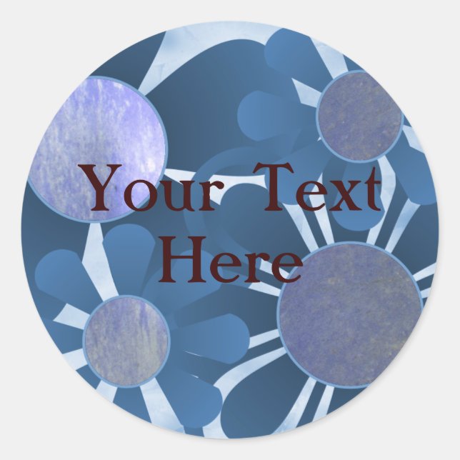 Adesivo Redondo Vinhetas de Flor Azul (Frente)