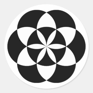 Adesivo Redondo Vinhetas de Flor de Sete Círculos, BW