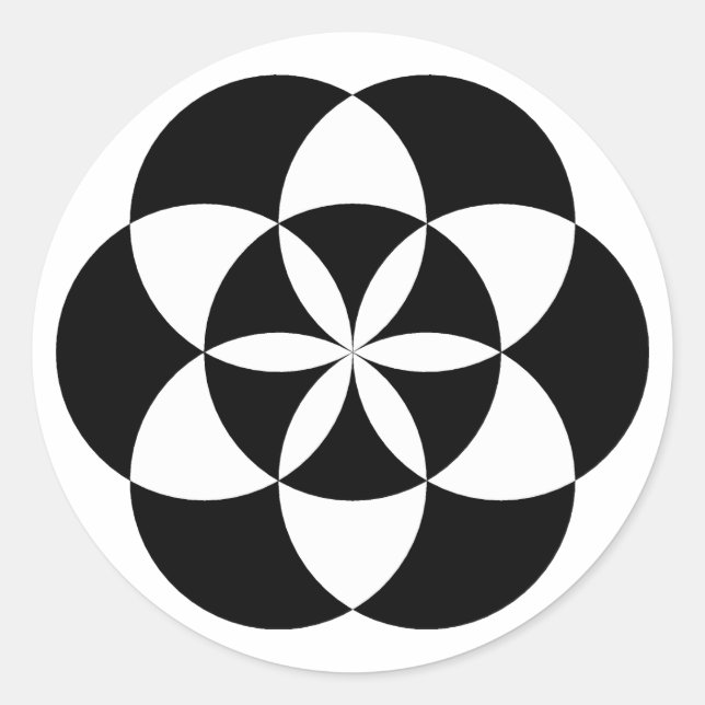 Adesivo Redondo Vinhetas de Flor de Sete Círculos, BW (Frente)