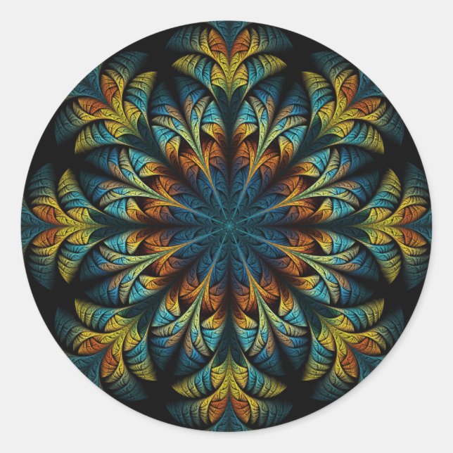 Adesivo Redondo vinhetas de flores de penas (Frente)