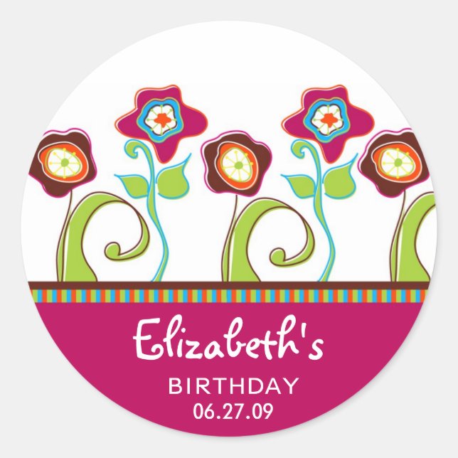 Adesivo Redondo Vinhetas de Flores Funciosas (Frente)
