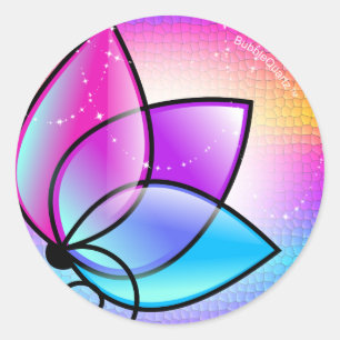 Adesivo Redondo Vinhetas de flores roxas brilhantes