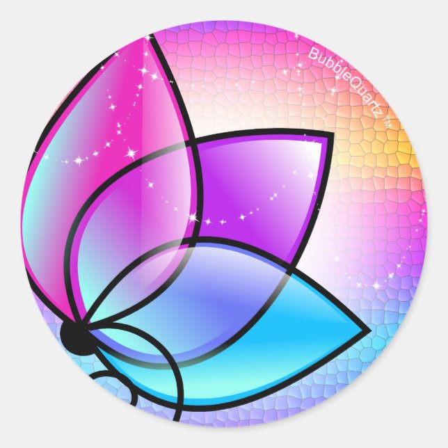 Adesivo Redondo Vinhetas de flores roxas brilhantes (Frente)