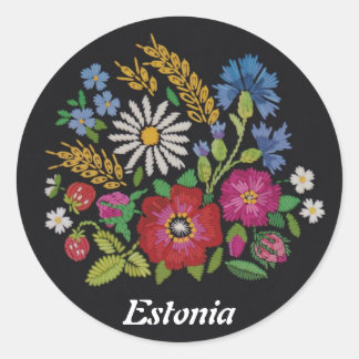 Adesivo Redondo Vinhetas de Flores Selvagens Coloridas da Estônia