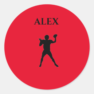 Adesivo Redondo Vinhetas de futebol com nome personalizado.