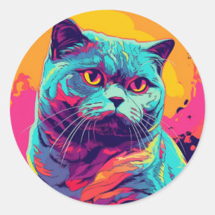 Adesivo Redondo Vinhetas de Gato Arredondado e Coloridas Negrito