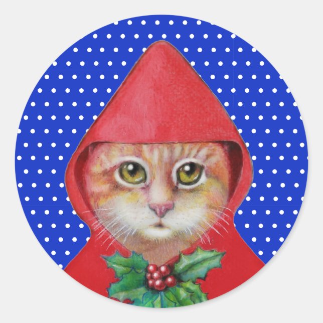 Adesivo Redondo Vinhetas de gato natalino (Frente)