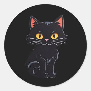 Adesivo Redondo Vinhetas de Gato Preto do Dia das Bruxas