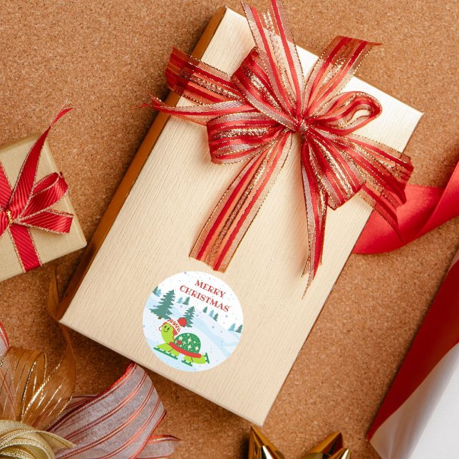 Adesivo Redondo Vinhetas de gelo de tartaruga de Natal (Criador carregado)