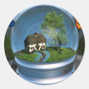 Adesivo Redondo Vinhetas de Globo de Borboleta