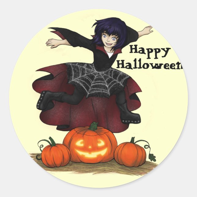 Adesivo Redondo Vinhetas de Halloween de Perigo de Compras (Frente)