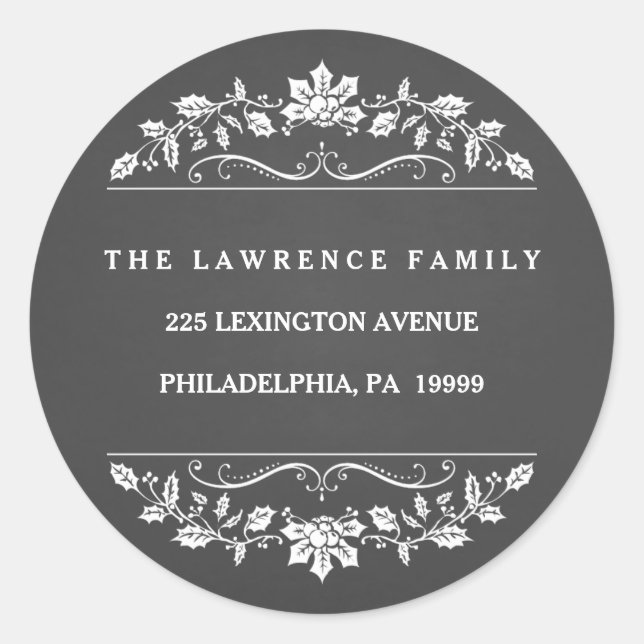 Adesivo Redondo Vinhetas de Holly Wreath do Quadro de Natal (Frente)