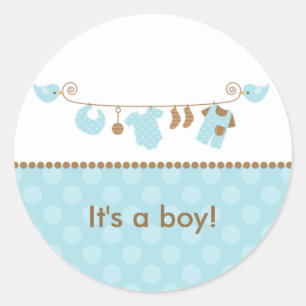 Adesivo Redondo Vinhetas de Linha Azul-Bebê