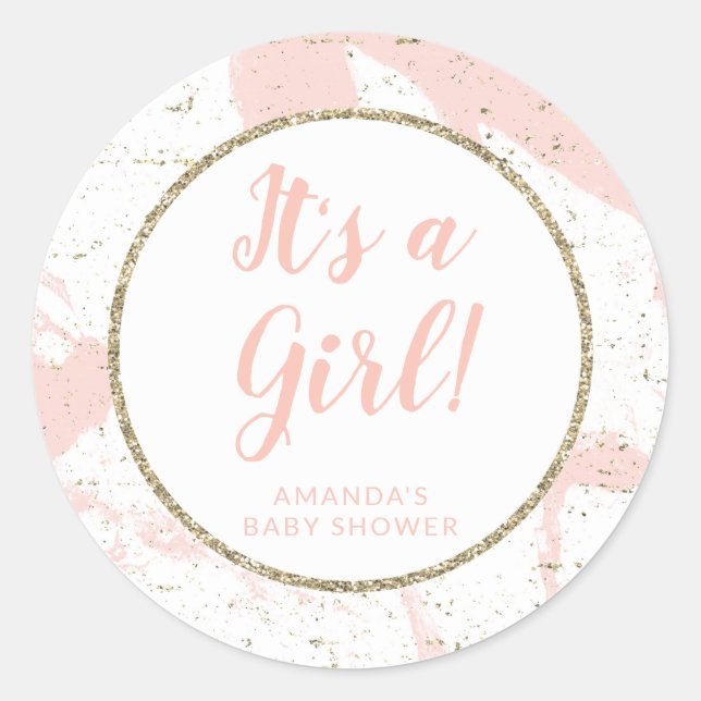 Adesivo Redondo Vinhetas de mármore rosa e Dourado (Frente)