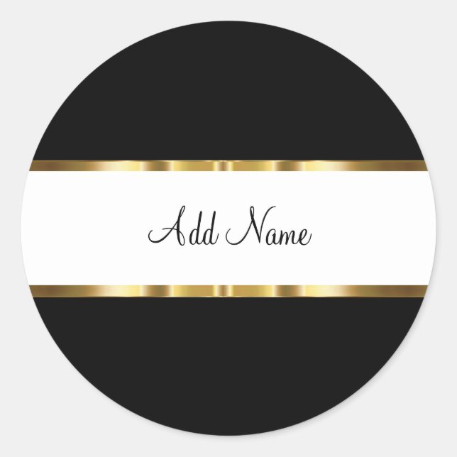 Adesivo Redondo Vinhetas de Monograma Branco e Preto Dourado Cláss (Frente)