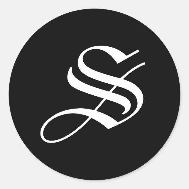 Adesivo Redondo Vinhetas de Monograma Branco Preto (Frente)