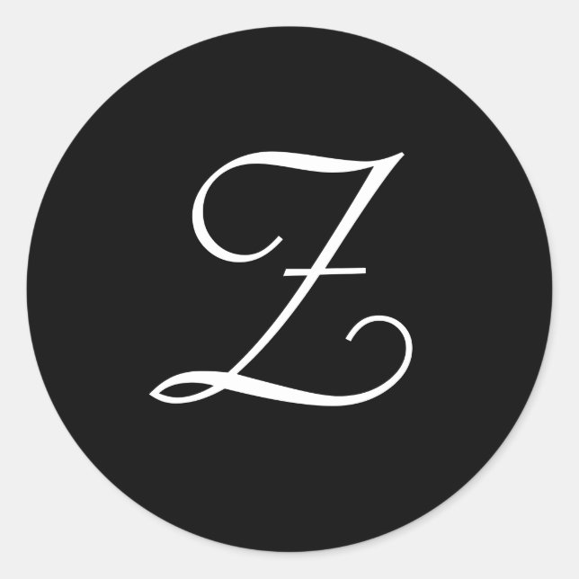Adesivo Redondo Vinhetas de Monograma de Casamento Branco Preto Z (Frente)