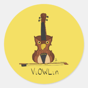 Adesivo Redondo Vinhetas de músicas Violin Owl