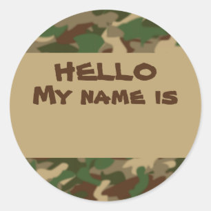 Adesivo Redondo Vinhetas de nametag de camuflagem Olá Meu Nome É