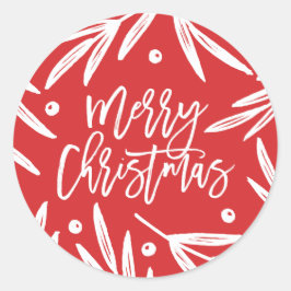Adesivo Redondo Vinhetas de Natal Botânicas Modernas - Vermelho