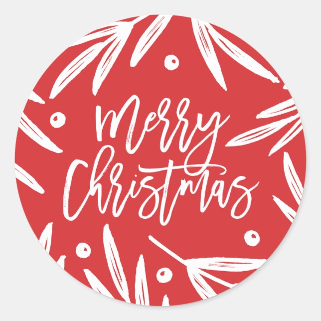 Adesivo Redondo Vinhetas de Natal Botânicas Modernas - Vermelho (Frente)
