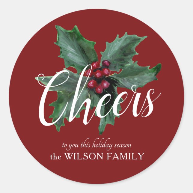 Adesivo Redondo Vinhetas de Natal clássicas Holly (Frente)