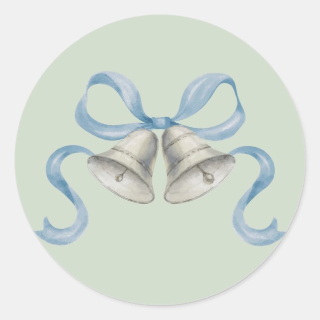 Adesivo Redondo Vinhetas de Natal com Aquarela e Arco - Azul (Frente)