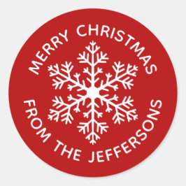 Adesivo Redondo Vinhetas de Natal com Floco de Neve Vermelho