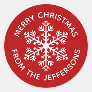 Adesivo Redondo Vinhetas de Natal com Floco de Neve Vermelho