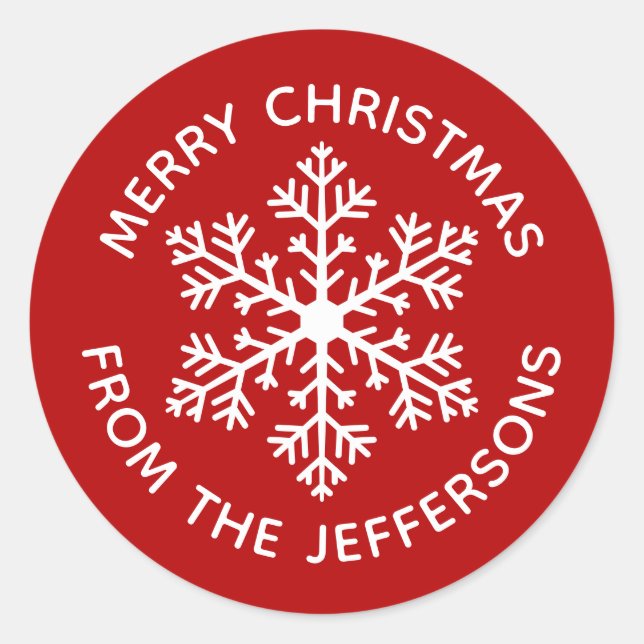Adesivo Redondo Vinhetas de Natal com Floco de Neve Vermelho (Frente)