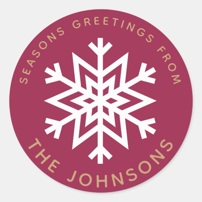 Adesivo Redondo Vinhetas de Natal com Floco de Neve Vermelho (Frente)