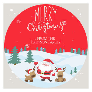 Adesivo Redondo Vinhetas de Natal da Família Personalizada