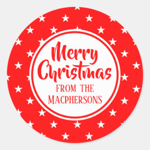 Adesivo Redondo Vinhetas de Natal das Estrelas Vermelhas