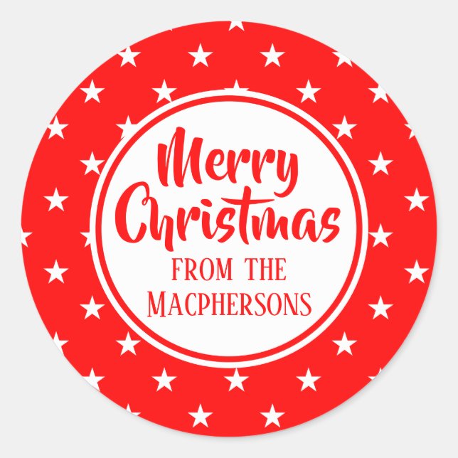 Adesivo Redondo Vinhetas de Natal das Estrelas Vermelhas (Frente)