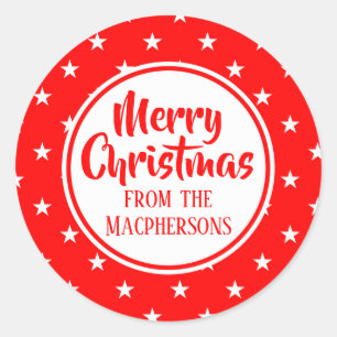 Adesivo Redondo Vinhetas de Natal das Estrelas Vermelhas