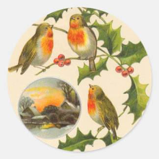 Adesivo Redondo Vinhetas de Natal de Aves Vitorianas
