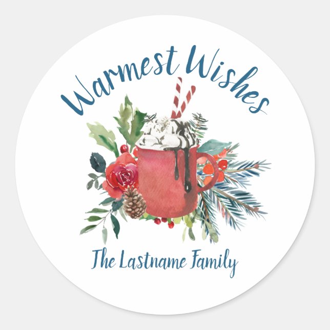 Adesivo Redondo Vinhetas de Natal de Chocolate Quente (Frente)